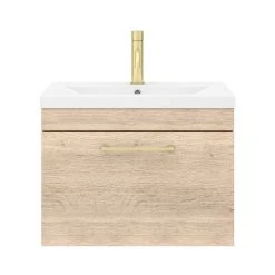 Arezzo Wall Hung Vanity Unit - Rustic Oak - 600mm with Brushed Brass Handle 13 Arezzo Wall Hung Vanity Unit - Rustic Oak - 600mm with Brushed Brass Handle -Wall Hung Vanity Units Shop AZRO6WHVBB d4 460