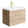 Arezzo Wall Hung Vanity Unit - Rustic Oak - 600mm with Brushed Brass Handle 1 Arezzo Wall Hung Vanity Unit - Rustic Oak - 600mm with Brushed Brass Handle -Wall Hung Vanity Units Shop AZRO6WHVBB p