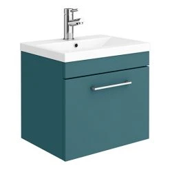 Arezzo Wall Hung Vanity Unit - Matt Green - 500mm 1-Drawer with Chrome Handle