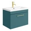 Arezzo Wall Hung Vanity Unit - Matt Green - 600mm 1-Drawer with Brushed Brass Handle 2 Arezzo Wall Hung Vanity Unit - Matt Green - 600mm 1-Drawer with Brushed Brass Handle -Wall Hung Vanity Units Shop AZTG6WHVBB p