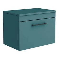 Arezzo Wall Hung Countertop Vanity Unit - Matt Green - 600mm with Matt Black Handle