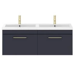 Arezzo Matt Blue Wall Hung Double Basin Vanity Unit (1205mm w. Brushed Brass Handles) 9 Arezzo Matt Blue Wall Hung Double Basin Vanity Unit (1205mm w. Brushed Brass Handles) -Wall Hung Vanity Units Shop AZWH12BBR1D d2 460