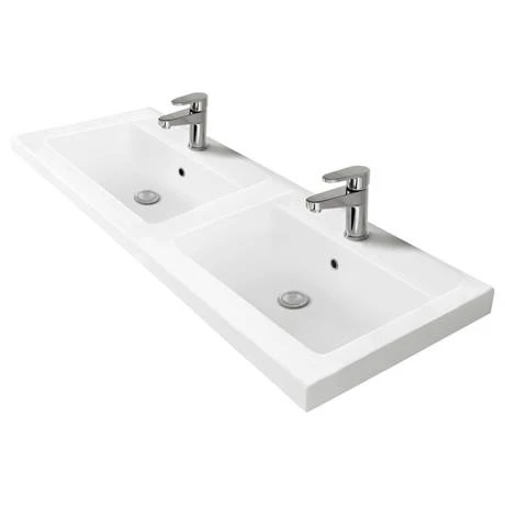 Arezzo Matt Blue Wall Hung Double Basin Vanity Unit (1205mm w. Brushed Brass Handles) 6 Arezzo Matt Blue Wall Hung Double Basin Vanity Unit (1205mm w. Brushed Brass Handles) - Image 4