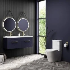 Arezzo Matt Blue Wall Hung Double Basin Vanity Unit (1205mm w. Brushed Brass Handles) 11 Arezzo Matt Blue Wall Hung Double Basin Vanity Unit (1205mm w. Brushed Brass Handles) -Wall Hung Vanity Units Shop AZWH12BBR1D d4 460