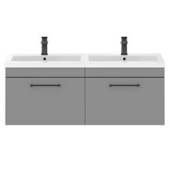 Arezzo Matt Grey Wall Hung Double Basin Vanity Unit (1205mm w. Matt Black Handles) 9 Arezzo Matt Grey Wall Hung Double Basin Vanity Unit (1205mm w. Matt Black Handles) -Wall Hung Vanity Units Shop AZWH12GMB1D d2 460