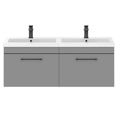 Arezzo Matt Grey Wall Hung Double Basin Vanity Unit (1205mm w. Matt Black Handles) 5 Arezzo Matt Grey Wall Hung Double Basin Vanity Unit (1205mm w. Matt Black Handles) - Image 3