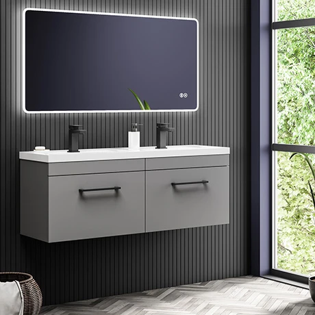 Arezzo Matt Grey Wall Hung Double Basin Vanity Unit (1205mm w. Matt Black Handles) 3 Arezzo Matt Grey Wall Hung Double Basin Vanity Unit (1205mm w. Matt Black Handles)