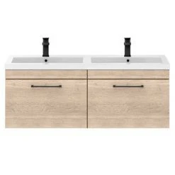 Arezzo Rustic Oak Wall Hung Double Basin Vanity Unit (1205mm w. Matt Black Handles) 9 Arezzo Rustic Oak Wall Hung Double Basin Vanity Unit (1205mm w. Matt Black Handles) -Wall Hung Vanity Units Shop AZWH12OMBR1D d2 460
