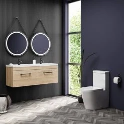 Arezzo Rustic Oak Wall Hung Double Basin Vanity Unit (1205mm w. Matt Black Handles) 11 Arezzo Rustic Oak Wall Hung Double Basin Vanity Unit (1205mm w. Matt Black Handles) -Wall Hung Vanity Units Shop AZWH12OMBR1D d4 460