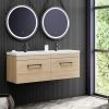 Arezzo Rustic Oak Wall Hung Double Basin Vanity Unit (1205mm w. Matt Black Handles) -Wall Hung Vanity Units Shop AZWH12OMBR1D p
