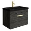 Brooklyn 600mm Black Wall Hung 1-Drawer Vanity Unit with Matt Black Basin + Brass Handle -Wall Hung Vanity Units Shop BBLKWH6 BB p