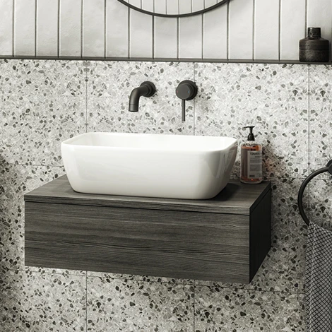 Brooklyn Floating Basin Shelf with Drawer - Black - 600mm incl. Curved Rectangular Basin 3 Brooklyn Floating Basin Shelf with Drawer - Black - 600mm incl. Curved Rectangular Basin