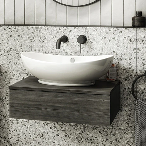 Brooklyn Floating Basin Shelf with Drawer - Black - 600mm incl. Oval Basin 3 Brooklyn Floating Basin Shelf with Drawer - Black - 600mm incl. Oval Basin