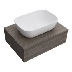 Brooklyn Floating Basin Shelf with Drawer - Grey Avola - 600mm inc. Curved Rectangular Basin -Wall Hung Vanity Units Shop BCTGA6B1 n d1 460