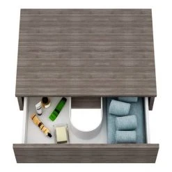 Brooklyn Floating Basin Shelf with Drawer - Grey Avola - 600mm inc. Curved Rectangular Basin -Wall Hung Vanity Units Shop BCTGA6B1 n d2 460