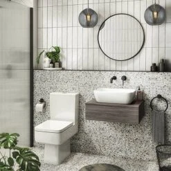 Brooklyn Floating Basin Shelf with Drawer - Grey Avola - 600mm inc. Curved Rectangular Basin -Wall Hung Vanity Units Shop BCTGA6B1 n d6 460