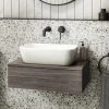 Brooklyn Floating Basin Shelf with Drawer - Grey Avola - 600mm inc. Curved Rectangular Basin -Wall Hung Vanity Units Shop BCTGA6B1 p