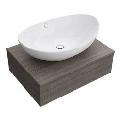 Brooklyn Floating Basin Shelf with Drawer - Grey Avola - 600mm inc. Oval Basin -Wall Hung Vanity Units Shop BCTGA6B2 nw d1 460