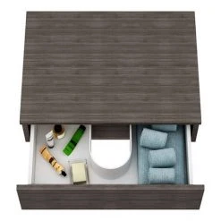 Brooklyn Floating Basin Shelf with Drawer - Grey Avola - 600mm inc. Oval Basin -Wall Hung Vanity Units Shop BCTGA6B2 nw d2 460