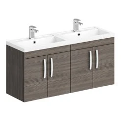 Brooklyn 1205mm Grey Avola Wall Hung 4 Door Double Basin Vanity Unit