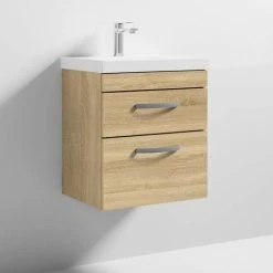 Brooklyn 500mm Natural Oak Wall Hung 2-Drawer Vanity Unit with Thin-Edged Ceramic Basin -Wall Hung Vanity Units Shop BWH5OAK2DTE d3 460