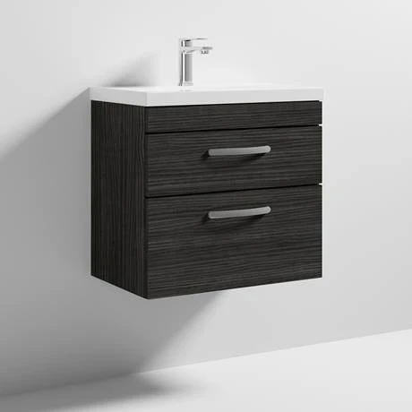 Brooklyn 600 Black Wall Hung 2 Drawer Vanity Unit with Thin-Edge Basin 6 Brooklyn 600 Black Wall Hung 2 Drawer Vanity Unit with Thin-Edge Basin - Image 4