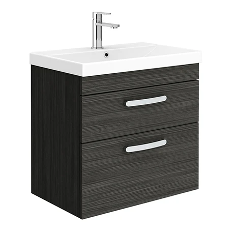 Brooklyn 600 Black Wall Hung 2 Drawer Vanity Unit with Thin-Edge Basin 3 Brooklyn 600 Black Wall Hung 2 Drawer Vanity Unit with Thin-Edge Basin