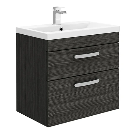 Brooklyn 600mm Black Wall Hung Double Drawer Vanity Unit 3 Brooklyn 600mm Black Wall Hung Double Drawer Vanity Unit