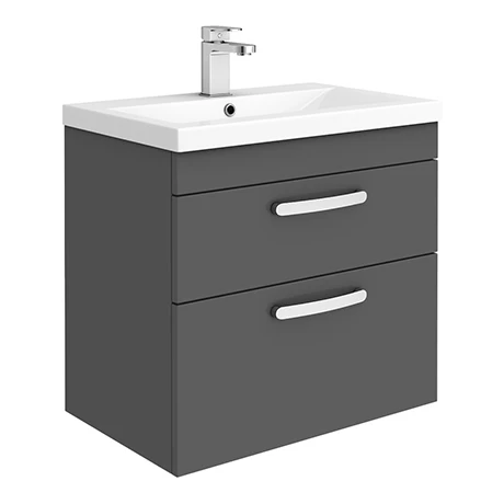 Brooklyn 600mm Gloss Grey 2 Drawer Wall Hung Vanity Unit 3 Brooklyn 600mm Gloss Grey 2 Drawer Wall Hung Vanity Unit