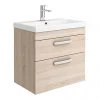 Brooklyn 600 Natural Oak Wall Hung 2 Drawer Vanity Unit with Thin-Edge Basin -Wall Hung Vanity Units Shop BWH6OAK2DTE p