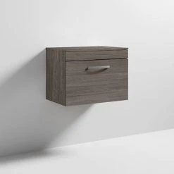 Brooklyn Wall Hung Countertop Vanity Unit - Grey Avola - 605mm with Chrome Handle -Wall Hung Vanity Units Shop BWH6WTG d4 460