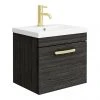 Brooklyn 500mm Black Wall Hung 1-Drawer Vanity Unit with Brushed Brass Handle -Wall Hung Vanity Units Shop BWHSD5BLK BB newp
