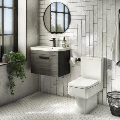 Brooklyn Wall Hung Vanity - Black - 500mm Wide 1-Drawer inc. Matt Black Handle -Wall Hung Vanity Units Shop BWHSD5BLKMB d2 460