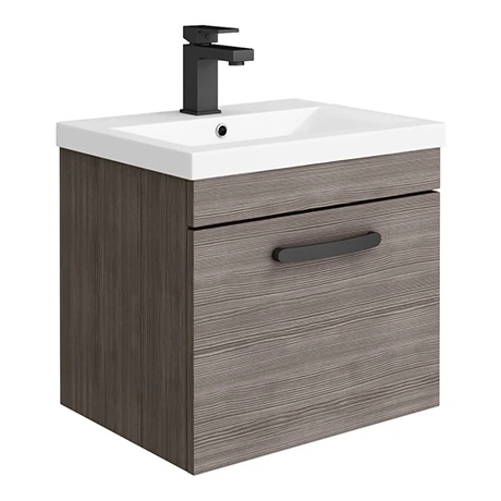 Brooklyn Wall Hung Vanity - Grey Avola - 500mm Wide 1-Drawer inc. Matt Black Handle 3 Brooklyn Wall Hung Vanity - Grey Avola - 500mm Wide 1-Drawer inc. Matt Black Handle