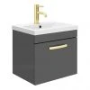 Brooklyn 500mm Gloss Grey Wall Hung 1-Drawer Vanity Unit with Brushed Brass Handle -Wall Hung Vanity Units Shop BWHSD5GG BB np