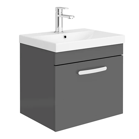 Brooklyn 500 Gloss Grey Wall Hung 1-Drawer Vanity Unit with Thin-Edge Basin 3 Brooklyn 500 Gloss Grey Wall Hung 1-Drawer Vanity Unit with Thin-Edge Basin