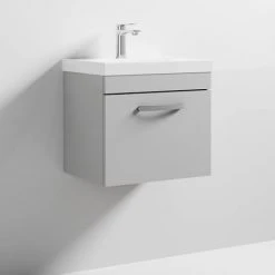 Brooklyn 500 Grey Mist Wall Hung 1-Drawer Vanity Unit with Thin-Edge Basin -Wall Hung Vanity Units Shop BWHSD5GMTE d2 460