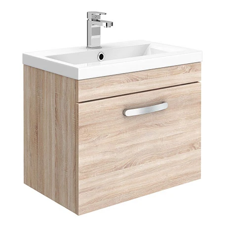 Brooklyn 500mm Natural Oak Wall Hung Vanity Unit - Single Drawer 3 Brooklyn 500mm Natural Oak Wall Hung Vanity Unit - Single Drawer