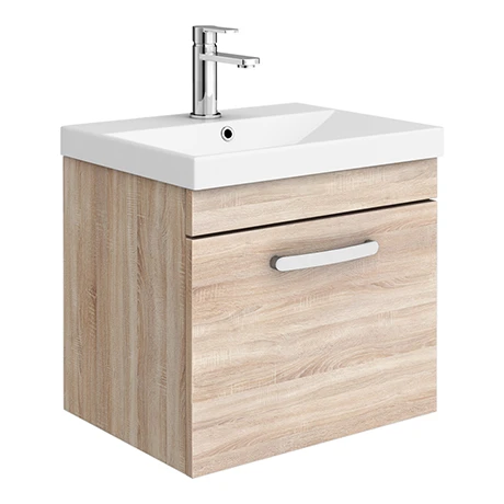 Brooklyn 500 Natural Oak Wall Hung 1-Drawer Vanity Unit with Thin-Edge Basin 3 Brooklyn 500 Natural Oak Wall Hung 1-Drawer Vanity Unit with Thin-Edge Basin