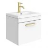 Brooklyn 500mm Gloss White Wall Hung 1-Drawer Vanity Unit with Brushed Brass Handle -Wall Hung Vanity Units Shop BWHSD5WHT BB prod1