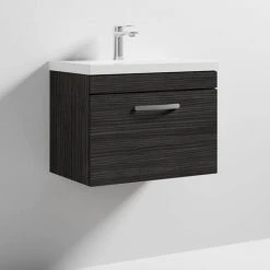 Brooklyn 600 Black Wall Hung 1-Drawer Vanity Unit with Thin-Edge Basin -Wall Hung Vanity Units Shop BWHSD6BLKTE D3 460