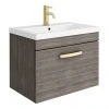 Brooklyn 600mm Grey Avola Wall Hung 1-Drawer Vanity Unit with Brushed Brass Handle 2 Brooklyn 600mm Grey Avola Wall Hung 1-Drawer Vanity Unit with Brushed Brass Handle -Wall Hung Vanity Units Shop BWHSD6GA BB prod