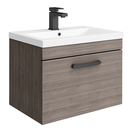 Brooklyn Wall Hung Vanity - Grey Avola - 600mm Wide 1-Drawer inc. Matt Black Handle 3 Brooklyn Wall Hung Vanity - Grey Avola - 600mm Wide 1-Drawer inc. Matt Black Handle