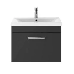 Brooklyn 600mm Gloss Grey Wall Hung 1 Drawer Vanity Unit -Wall Hung Vanity Units Shop BWHSD6GG d2 460