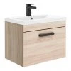 Brooklyn Wall Hung Vanity - Natural Oak - 600mm Wide 1-Drawer inc. Matt Black Handle -Wall Hung Vanity Units Shop BWHSD6OAK MB p