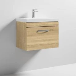 Brooklyn 600 Natural Oak Wall Hung 1-Drawer Vanity Unit with Thin-Edge Basin 9 Brooklyn 600 Natural Oak Wall Hung 1-Drawer Vanity Unit with Thin-Edge Basin -Wall Hung Vanity Units Shop BWHSD6OAKTE d3 460