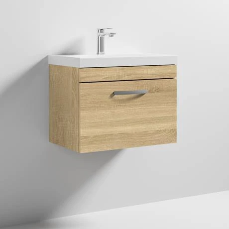 Brooklyn 600 Natural Oak Wall Hung 1-Drawer Vanity Unit with Thin-Edge Basin 6 Brooklyn 600 Natural Oak Wall Hung 1-Drawer Vanity Unit with Thin-Edge Basin - Image 4