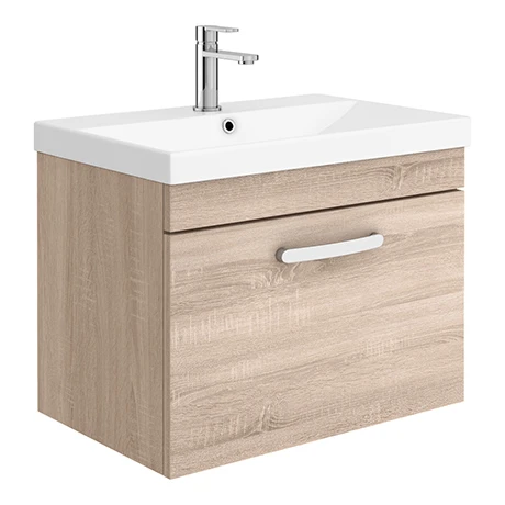 Brooklyn 600 Natural Oak Wall Hung 1-Drawer Vanity Unit with Thin-Edge Basin 3 Brooklyn 600 Natural Oak Wall Hung 1-Drawer Vanity Unit with Thin-Edge Basin