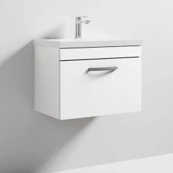 Brooklyn 600 Gloss White Wall Hung 1-Drawer Vanity Unit with Thin-Edge Basin 8 Brooklyn 600 Gloss White Wall Hung 1-Drawer Vanity Unit with Thin-Edge Basin -Wall Hung Vanity Units Shop BWHSD6WHTTE d2 460
