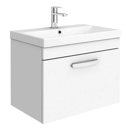 Brooklyn 600 Gloss White Wall Hung 1-Drawer Vanity Unit with Thin-Edge Basin 3 Brooklyn 600 Gloss White Wall Hung 1-Drawer Vanity Unit with Thin-Edge Basin
